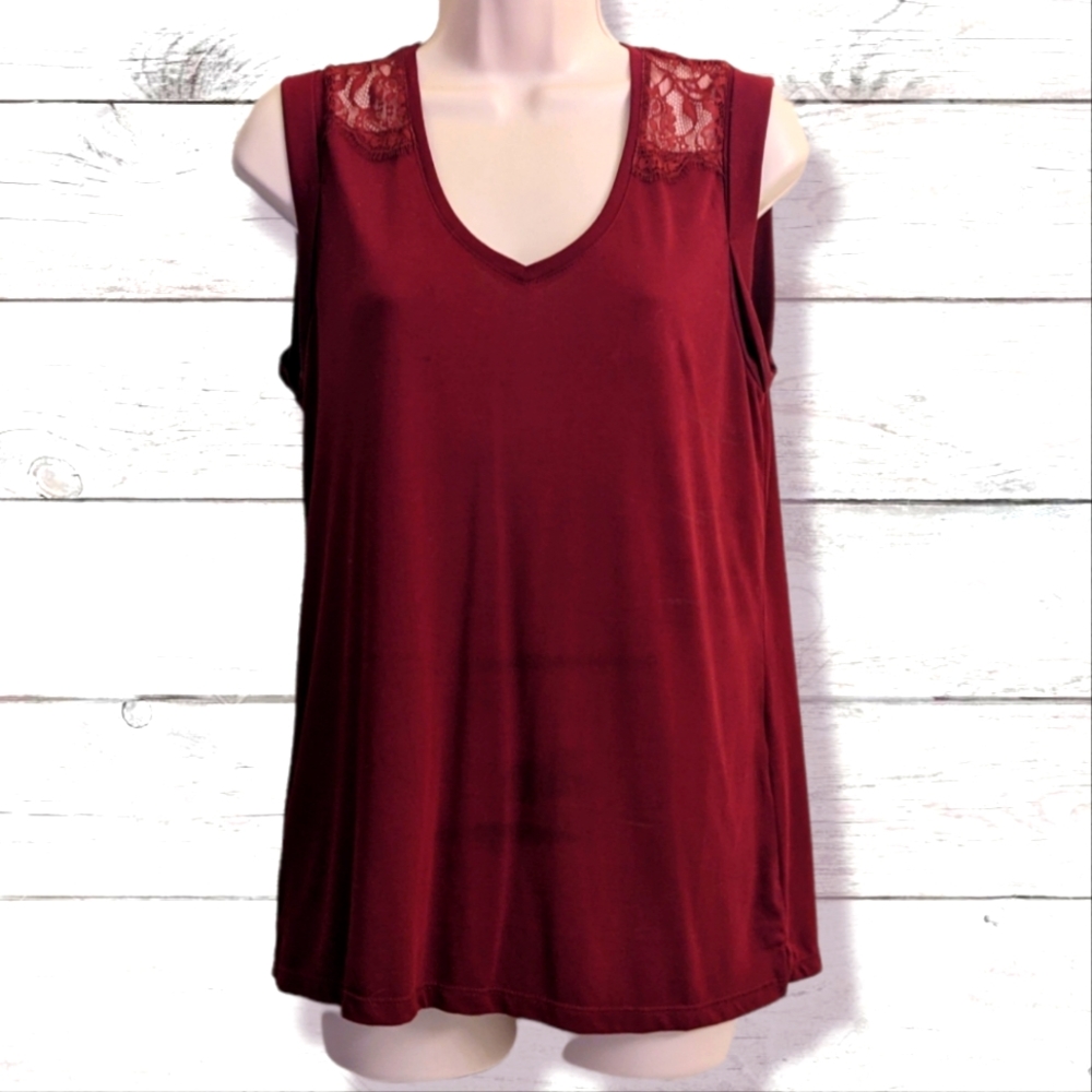 JOE FRESH Tank Top V-Neck Lace Red Size Small